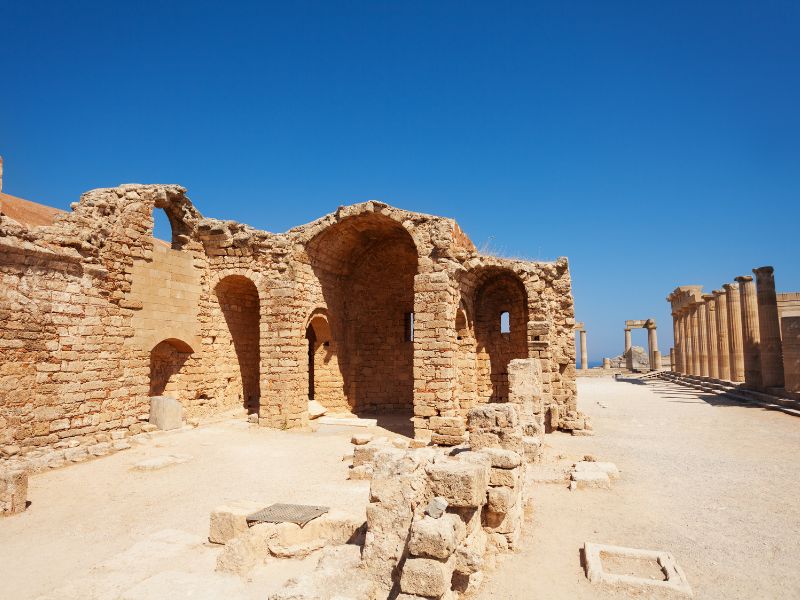 The ruins of the church of St. John in Lindos Acropolis.